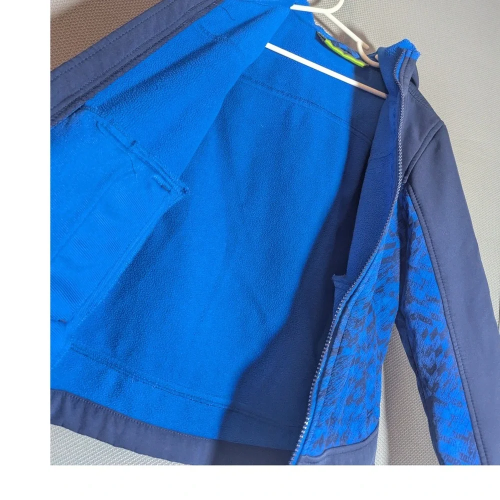 Free Country Blue Navy Geometric Softshell Hooded Fleece Lined Jacket Boy's 5/6